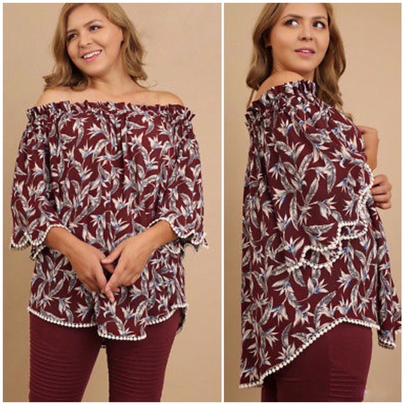 Umgee Tops - Umgee Plus Off Shoulder Floral Print Boho Blouse
